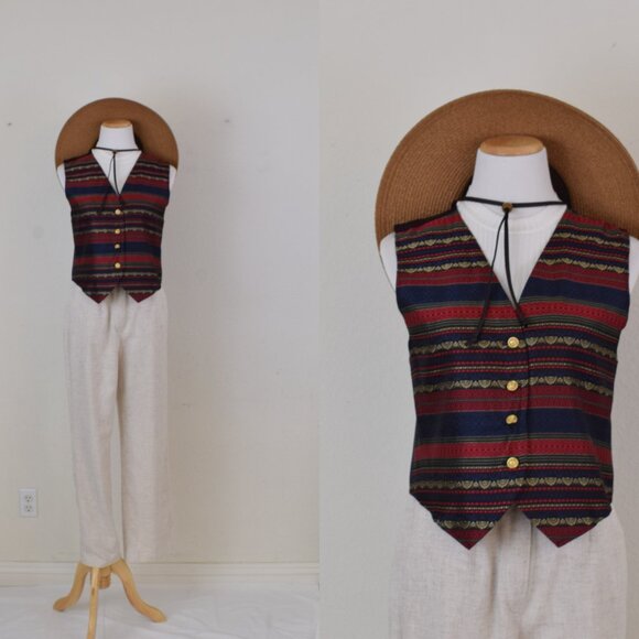 Vintage Striped Polyester/Acetate Vest by Petite Sophisticate size Small - Picture 1 of 13